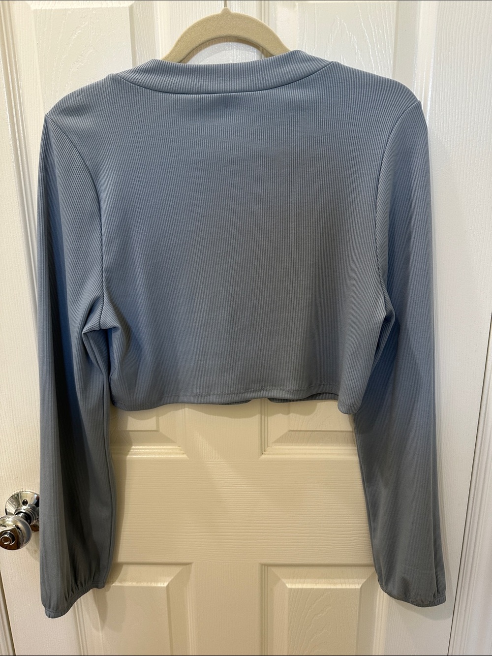 superdown Cropped Ribbed Long-Sleeve Top in Dusty Blue - Picture 5 of 6